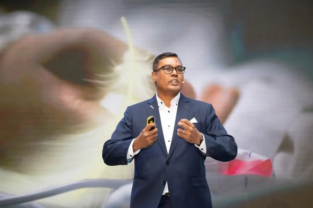 AI keynote speaker Jerome Joseph delivering a keynote in Singapore on branding, leadership, and AI transformation